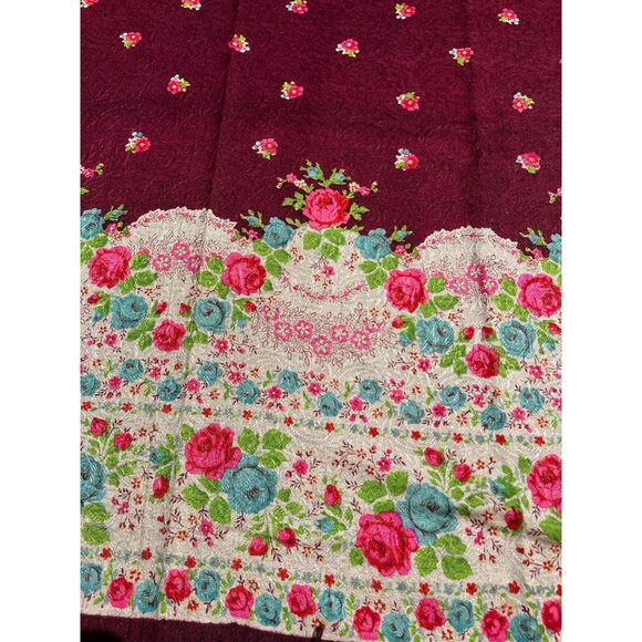 Antique 1909 Romanian Textile Art Wool Floral Shawl Hand Tied Fringe Floral - Picture 3 of 10